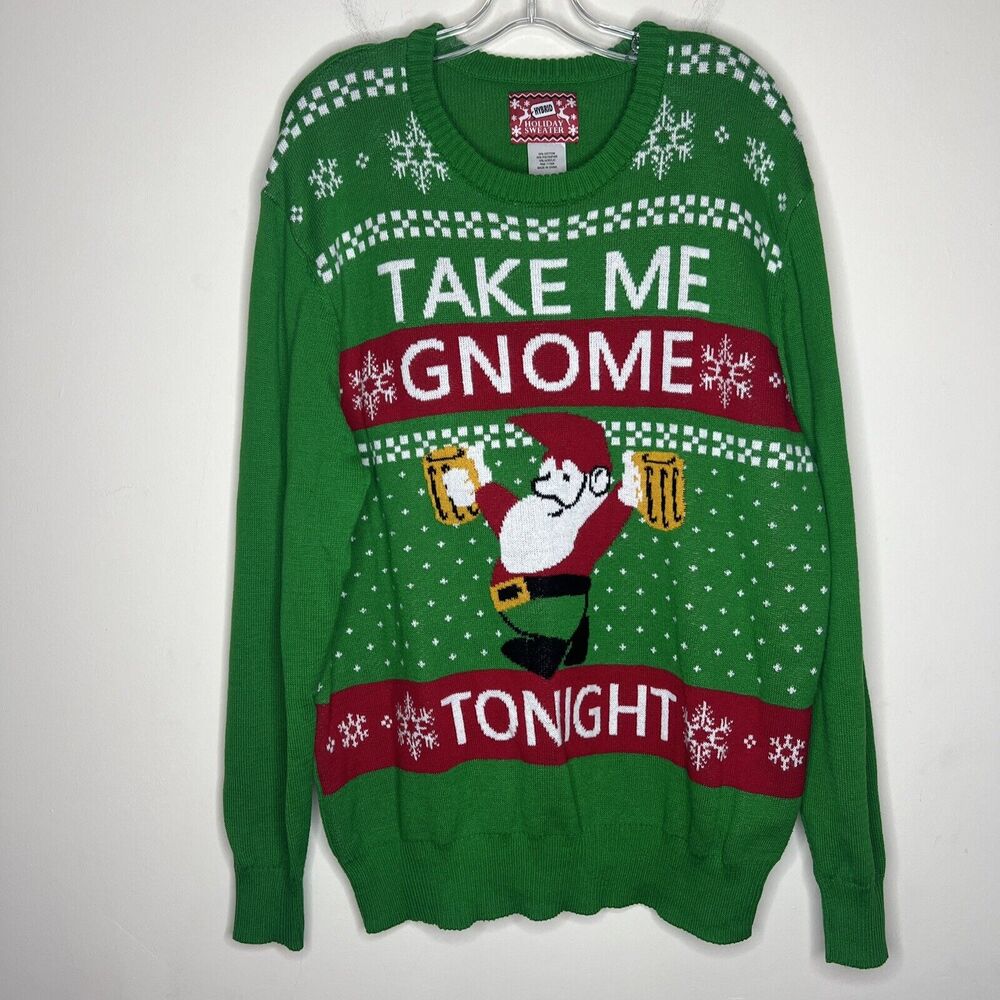Hybrid Holiday Christmas Sweater Size XL Take Me Gnome Tonight Drinking Beer